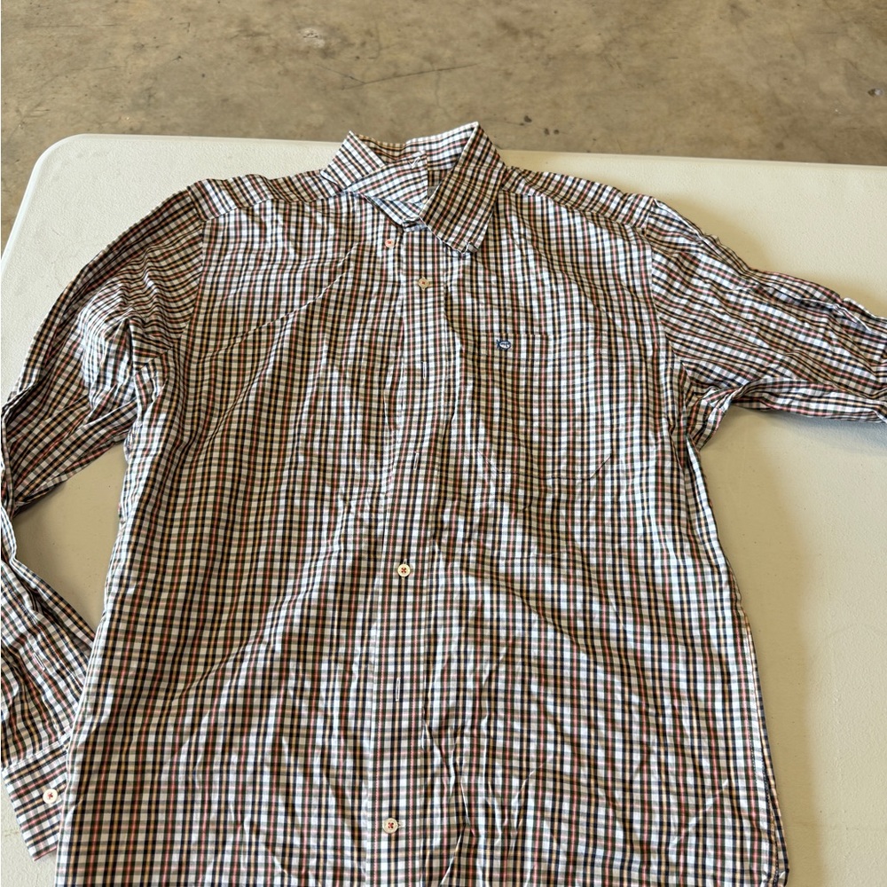 Southern Tide Men's Plaid Shirt - Brown and White